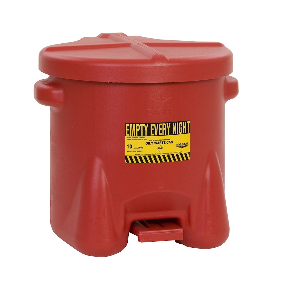 Eagle Poly-Abfalleimer Sicherheits-Entsorgungsbehälter mit Pedalöffnung | 38 Liter | Hart-Polyethylen | Rot