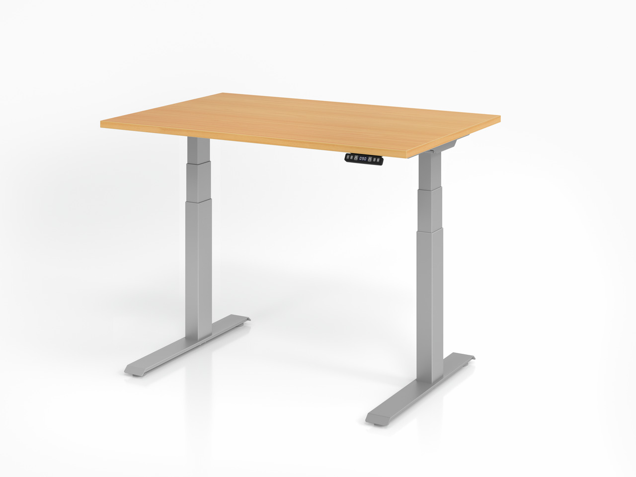 Sitz-Steh-Schreibtisch Illmari | Buche | Breite 120cm | Höhe 64-129cm | stufenlos höhenverstellbar | Rechteckform