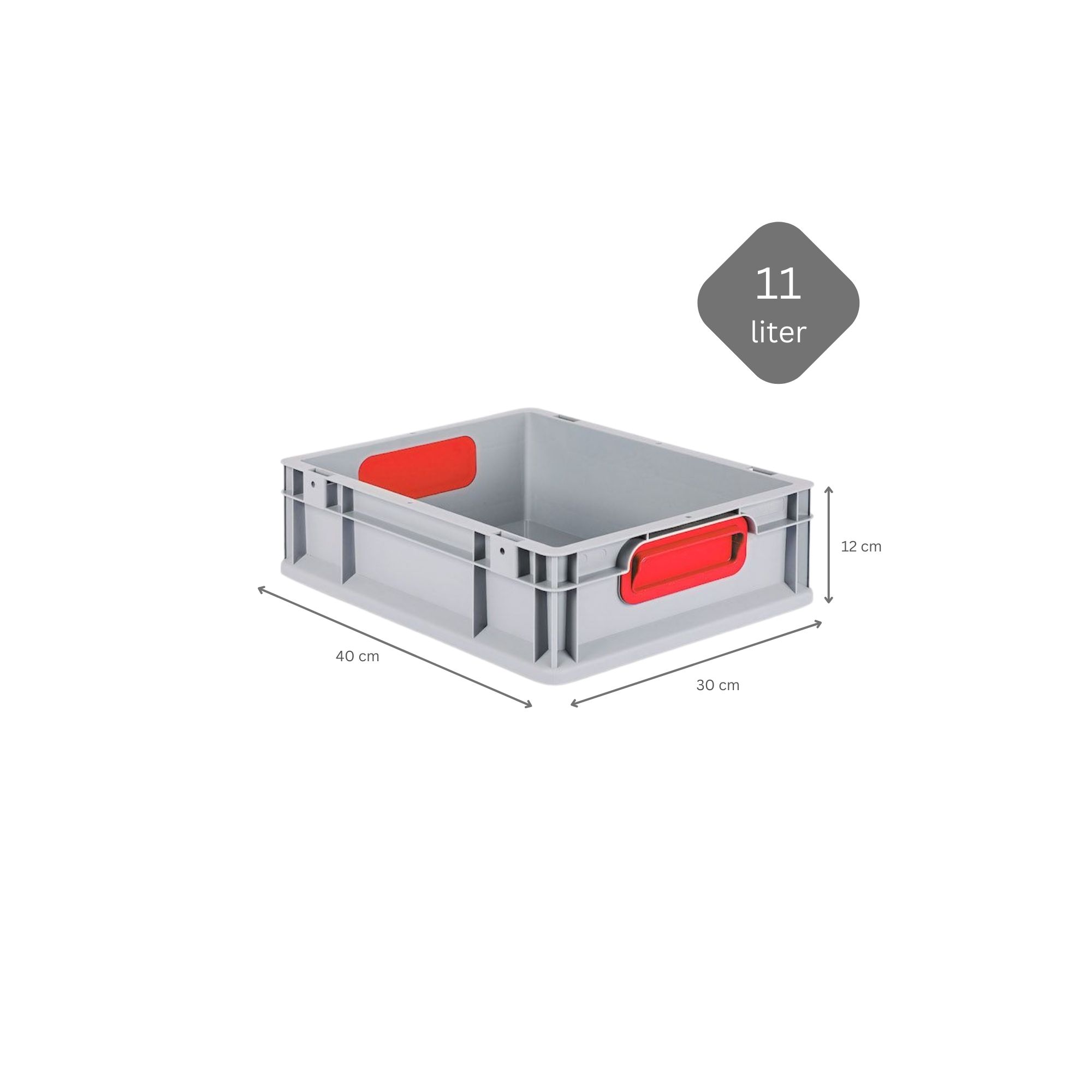 SparSet 5x Eurobox NextGen Color mit Auflagedeckel und Schiebeschnappverschlüsse | HxBxT 12x30x40cm | 11 Liter | Griffe rot geschlossen | Glatter Boden | Eurobehälter, Transportbox, Transportbehälter, Stapelbehälter