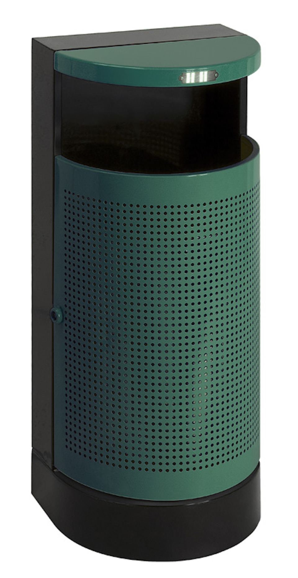 Halbrunder Abfallbehälter mit Bedachung für den Außenberreich | 35 Liter, HxBxT 90x40x32cm | Grün