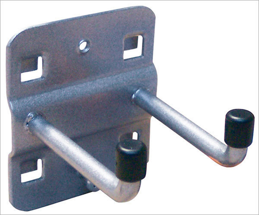 Werkzeughalter doppelt mit senkrechten Hakenende für Lochplatte | 35cm | Weissaluminium