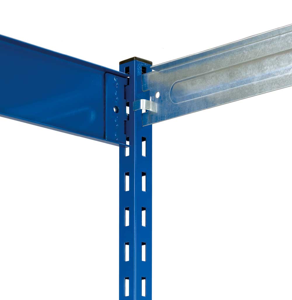 Fachbodenregal Stecksystem Vierkant-Profil | Grundregal | HxBxT 250x100x40cm | 6 Ebenen | Einseitige Bauart | Fachlast 200kg | Enzianblau/Verzinkt