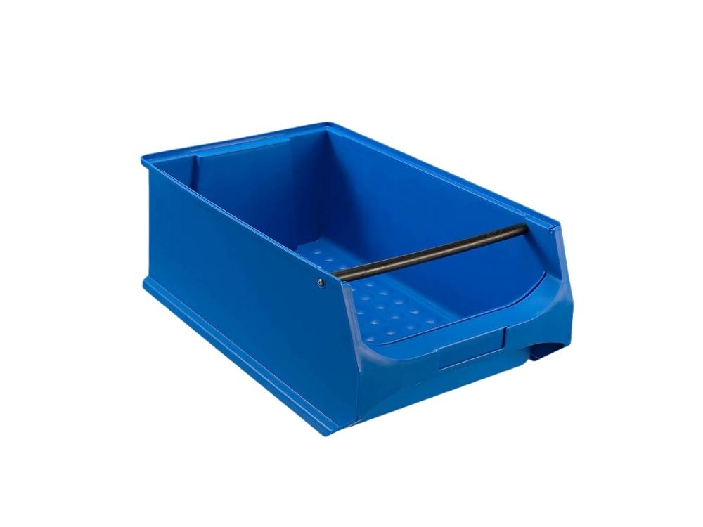 Blaue Sichtlagerbox 5.1 mit Griffstange | HxBxT 20x30x50cm | 21,8 Liter | Sichtlagerbehälter, Sichtlagerkasten, Sichtlagerkastensortiment, Sortierbehälter