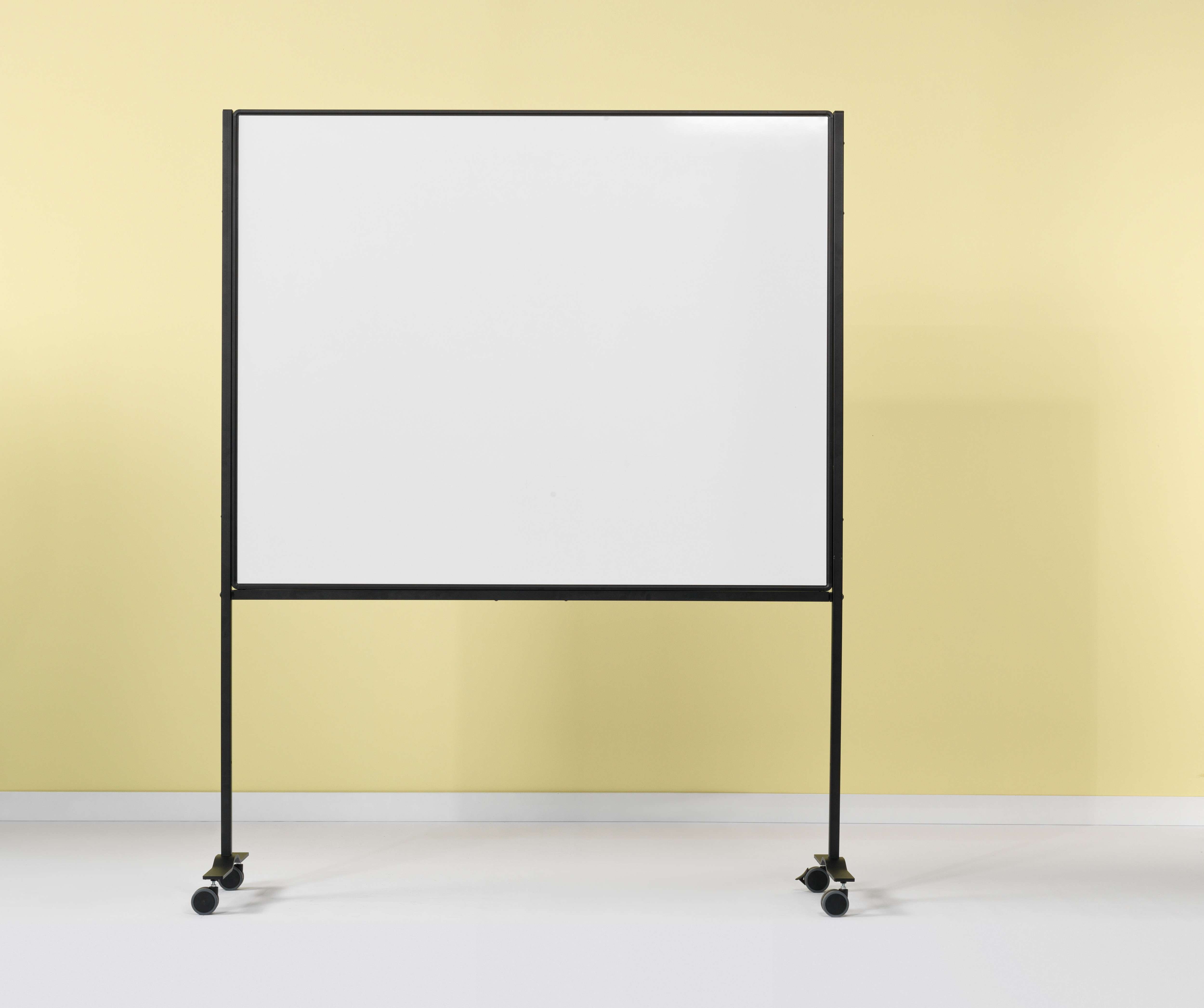 Magnetisches doppelseitiges Whiteboard für intensive Nutzung | HxB 120x150cm | inkl. schwarzer Stahlrahmen & 4x Rollen | Emaillierter Stahl | Schwarz/Weiß