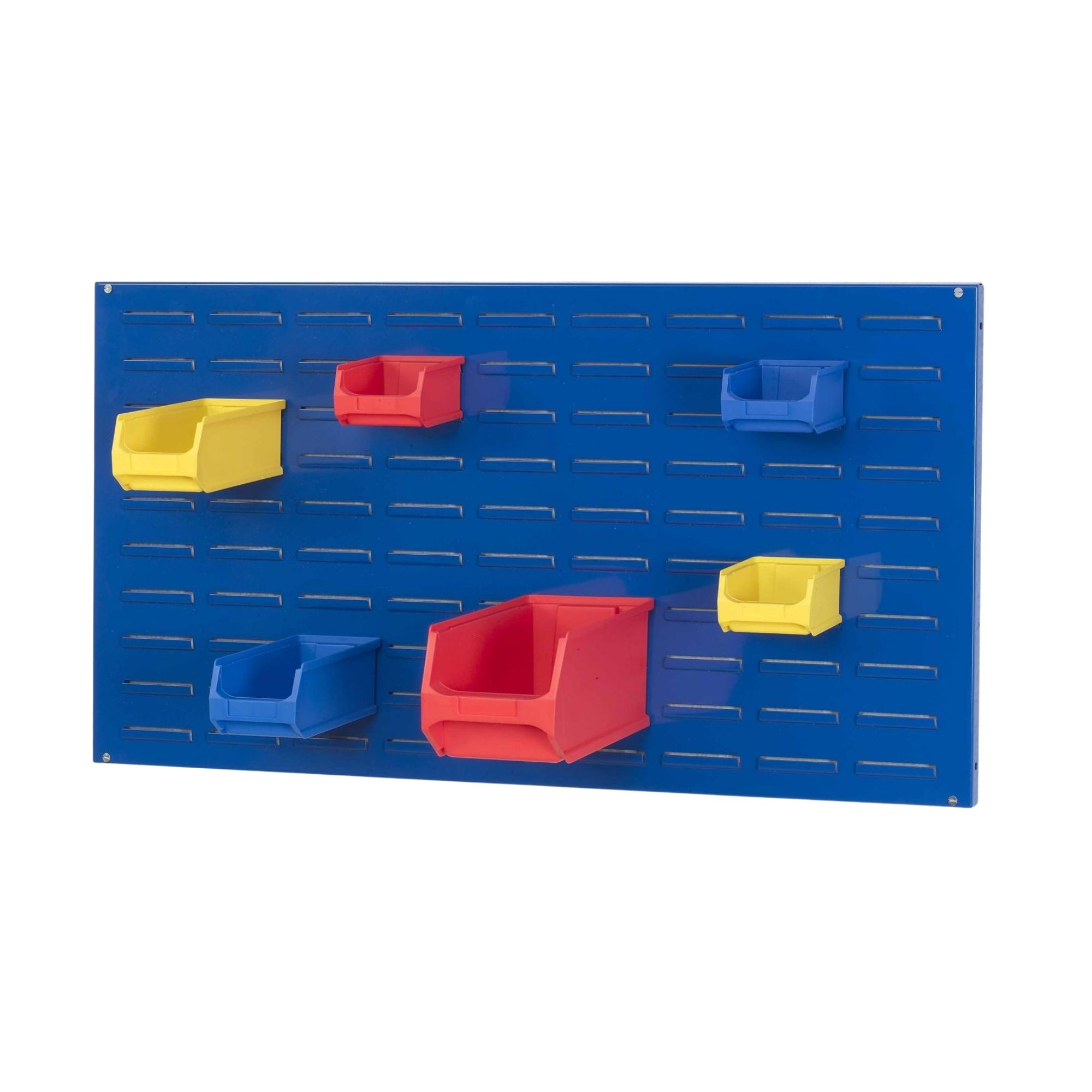 Trägersystem Blaue Systemplatte für Sichtlagerboxen (ohne Sichtlagerboxen) | HxBxT 50x100x2cm | Trägerplatte, Wandhalterung, Kleinteileaufbewahrung, Sortimentsboxhalterung