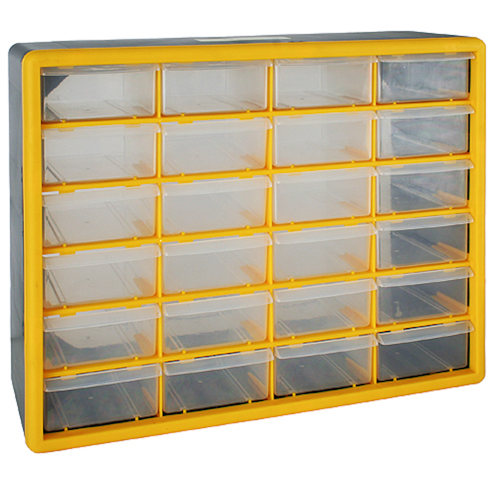 Cosimo Kleinteilemagazin mit 24 Schubfächer grau/gelb | HxBxT 39x50x16cm | Kleinteileregal, Sortimentsboxen, Sortimentskastenregal, Regalsystem