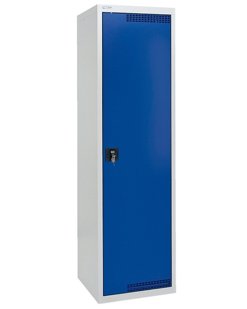 Belüfteter Umwelt & Gefahrstoffschrank mit 1 Tür | HxBxT 180x50x50cm | 4 Auffangwannen mit je 10 Liter | Lichtgrau/Enzianblau