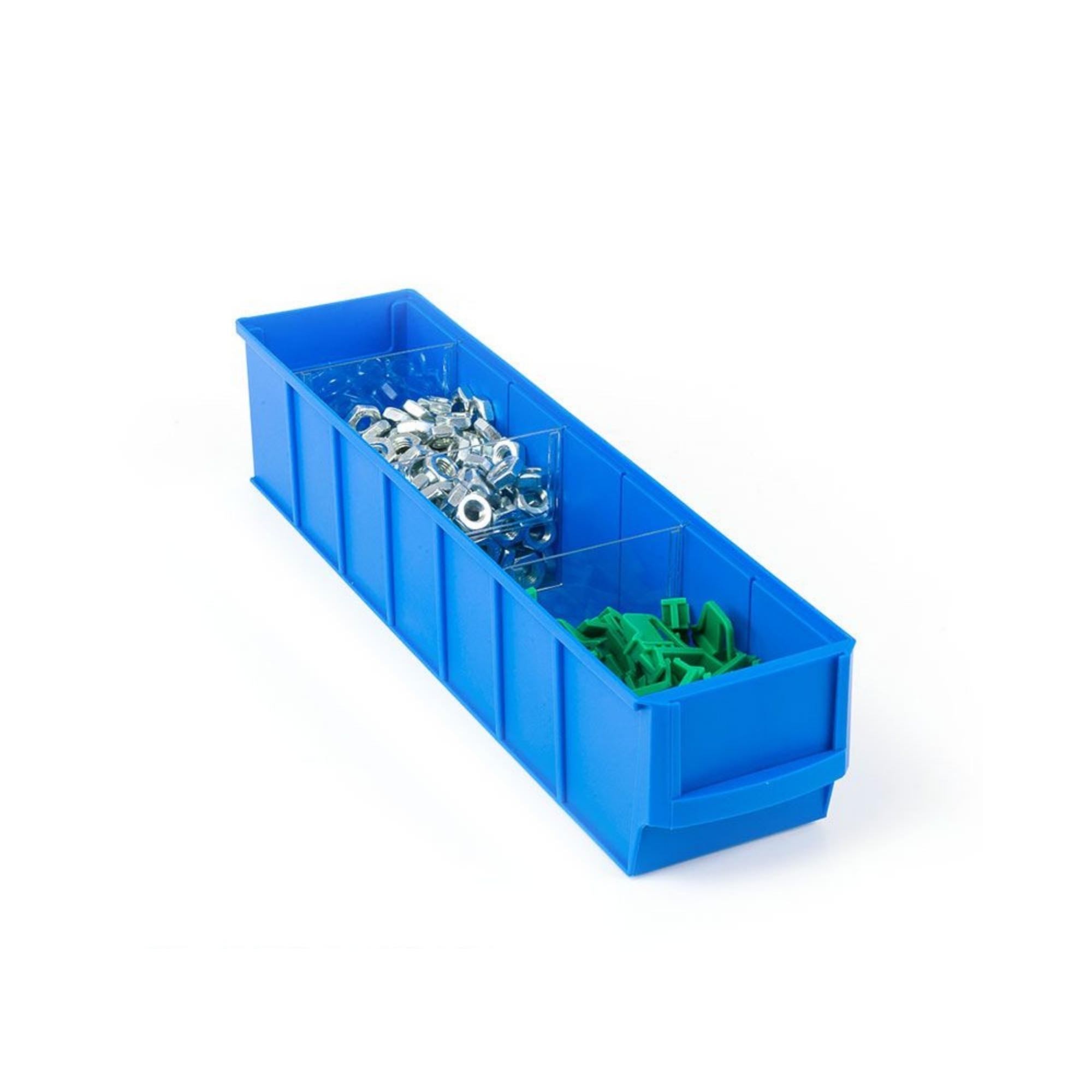 Blaue Industriebox 500 S | HxBxT 8,1x9,1x50cm | 2,8 Liter| Sichtlagerkasten, Sortimentskasten, Sortimentsbox, Kleinteilebox