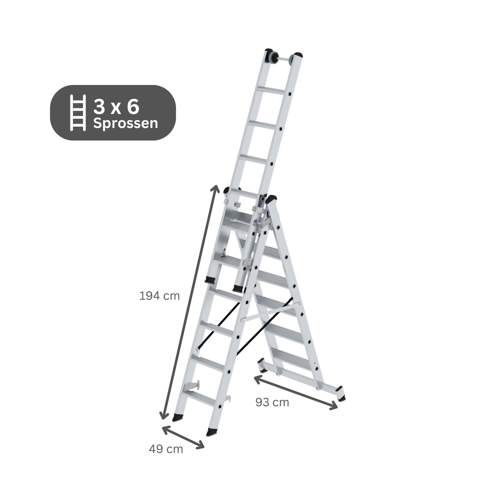 Stufen-Mehrzweckleiter 3-teilig mit nivello®-Traverse 3x6 Stufen