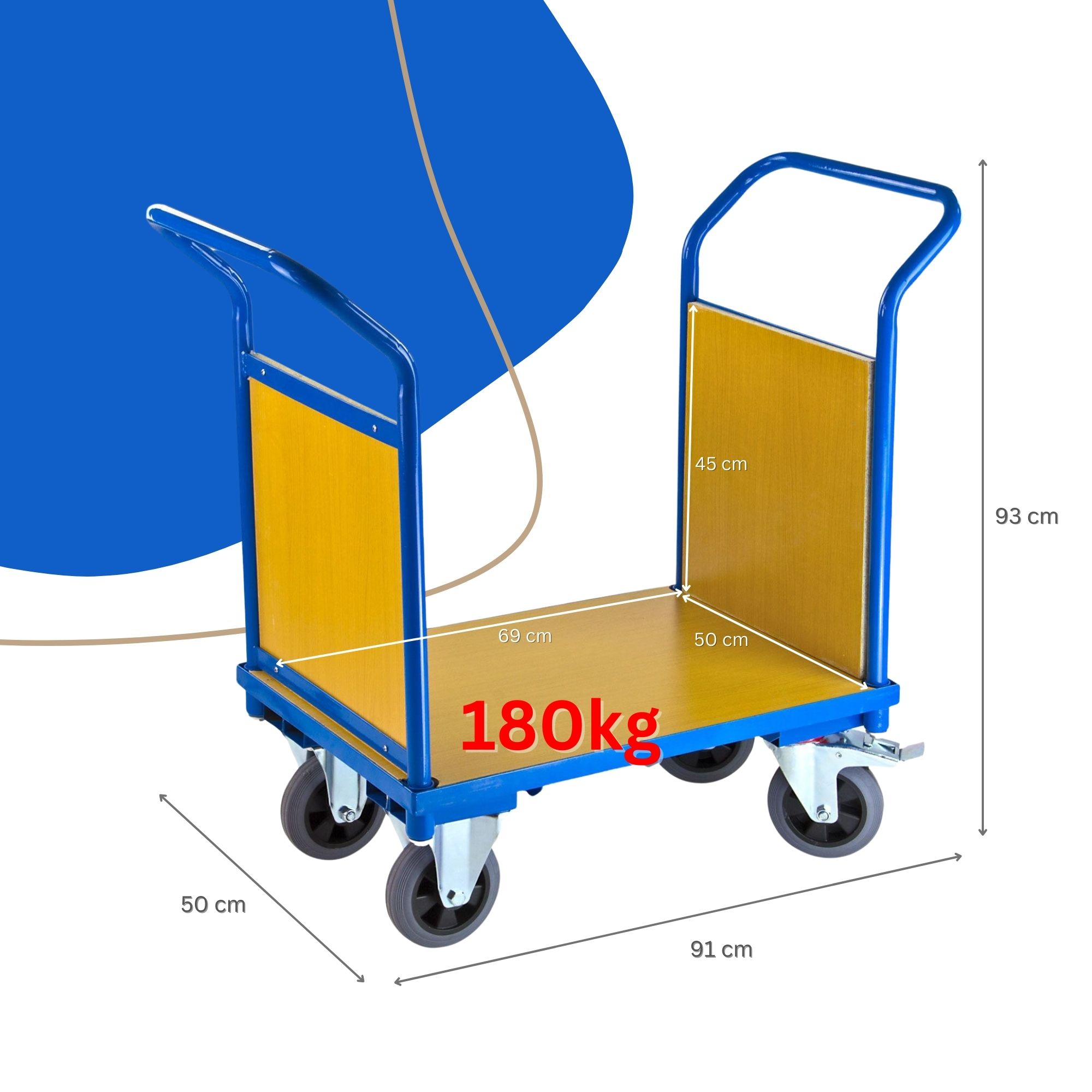 Transportwagen Doppelstirnwand | HxBxL 93x50x910cm | Traglast 180kg | Lichtblau