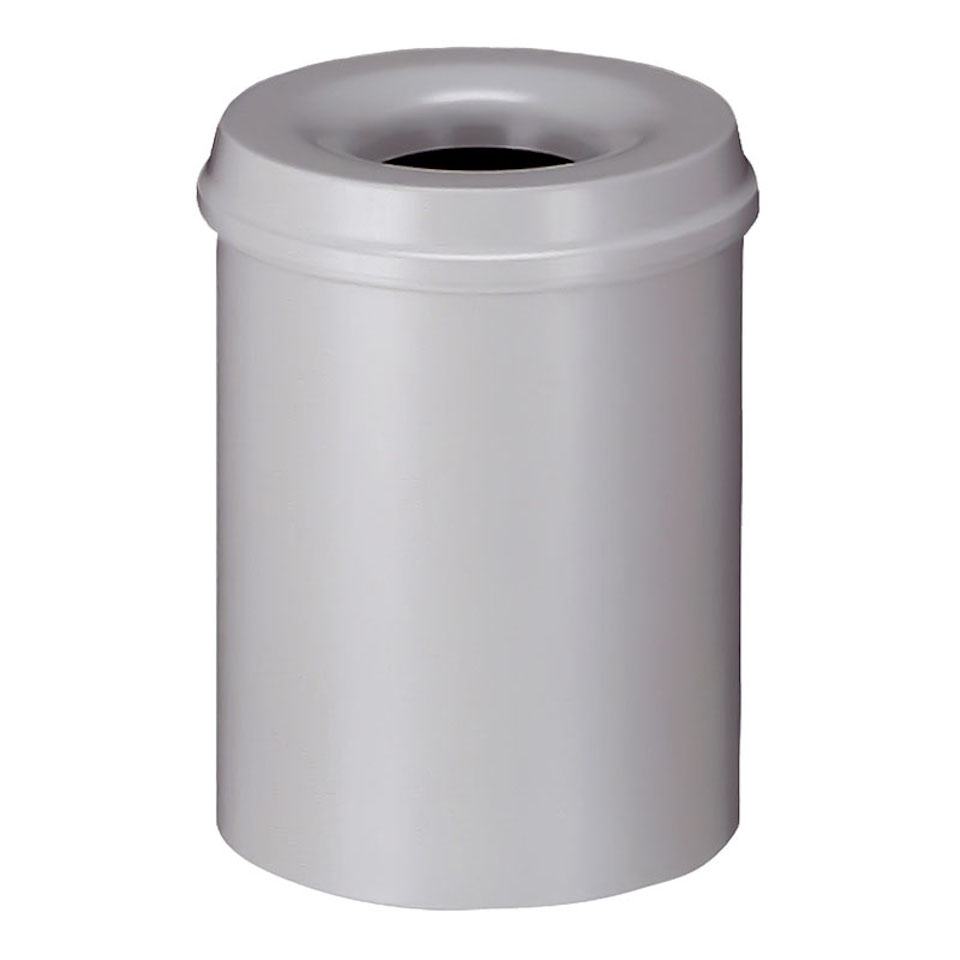 Selbstlöschender Papierkorb & Abfallsammler aus Metall | 15 Liter, HxØ 36x26cm | Grau