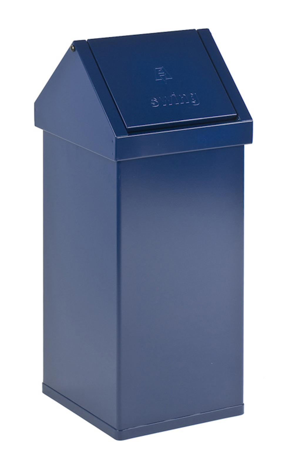 Eckiger Aluminium Abfallbehälter Haiti mit Swingdeckel | 55 Liter, HxBxT 77x30x30cm | Blau