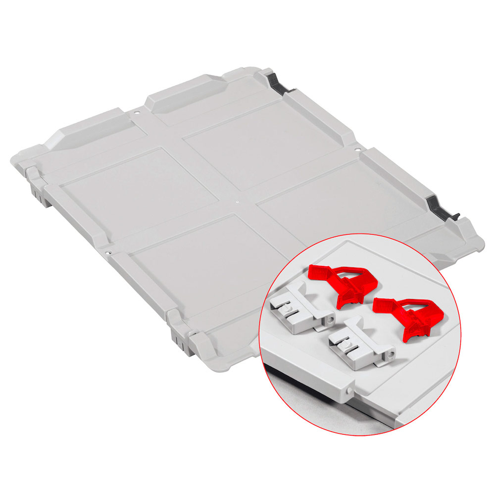 SparSet 10x Scharnierdeckel Set Eurobox NextGen mit 2 roten Schiebeschnappverschlüssen | BxT 30x40cm | Eurobehälter, Transportbox, Transportbehälter, Stapelbehälter
