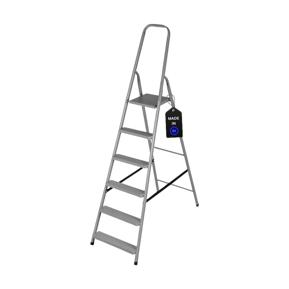 Stufenstehleiter ECONOMY BASIC aus Hochleistungsstahl | einseitig begehbar | 6 Stufen | Arbeitshöhe 3,20m | Traglast 125kg | Anthrazit