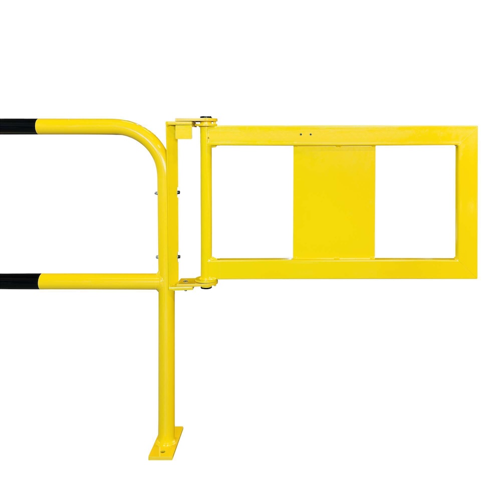 Schutzbügel mit Tür & manuelle Öffnung | HxB 100x192cm | Maße Tür HxB 52x90,5cm | Rohr-Ø 4,8cm | Kunststoffbeschichteter Stahl | Gelb