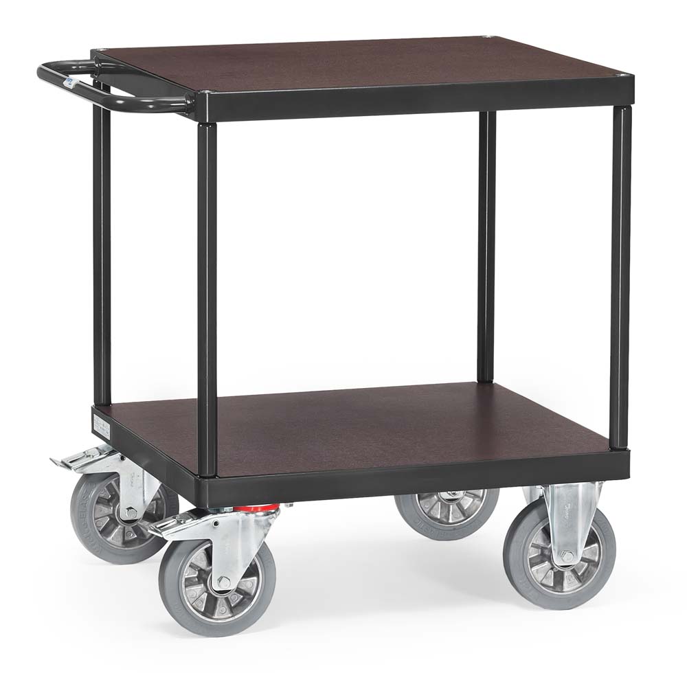 Schwerer Tischwagen für große Lasten mit 2 Böden und 70 x 70 cm Ladefläche (grau)