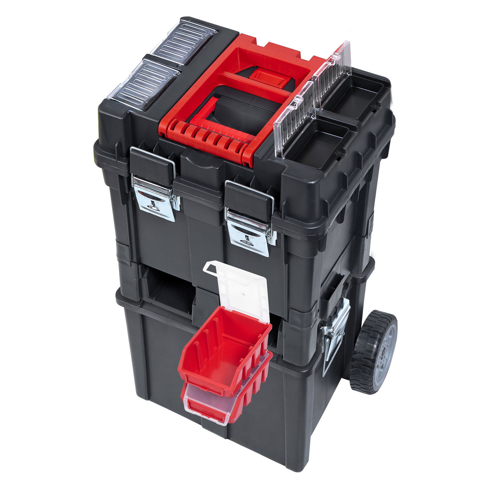 Werkzeugkoffer-Trolley Plus auf Rollen | HxBxT 71,2x49,5x35cm | Polypropylen | Schwarz/Rot