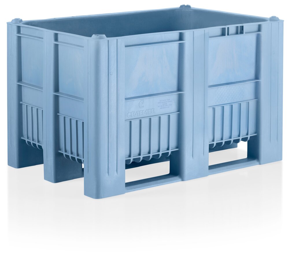 Palettenbox Euromaß | HxBxT 74x120x80cm | 470 Liter | Polyethylen | 3 Kufen | Blau