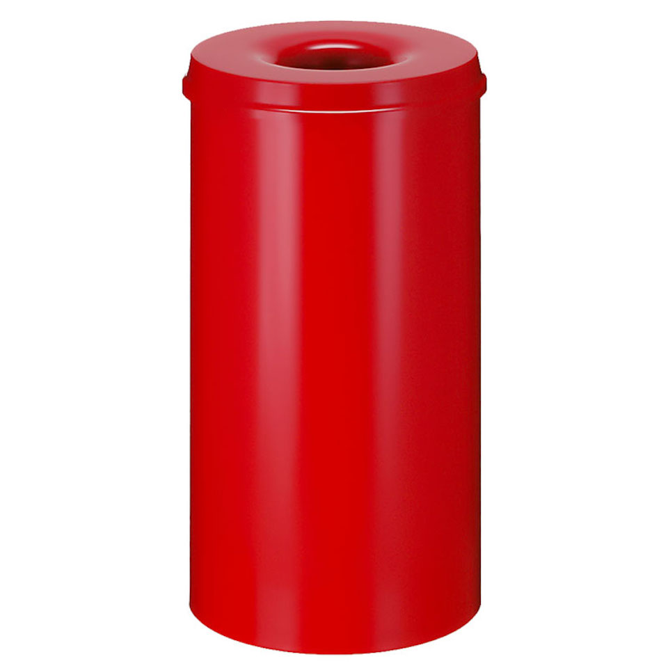 Selbstlöschender Papierkorb & Abfallsammler aus Metall | 50 Liter, HxØ 63x33,5cm | Rot