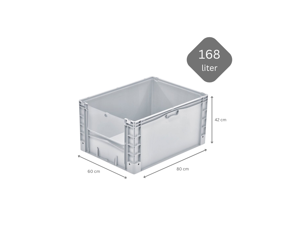 Euro-Norm Großbehälter Insight Cover | HxBxT 42x60x80cm | 168 Liter | Grau  | Eurobehälter, Transportbox, Transportbehälter, Stapelbehälter