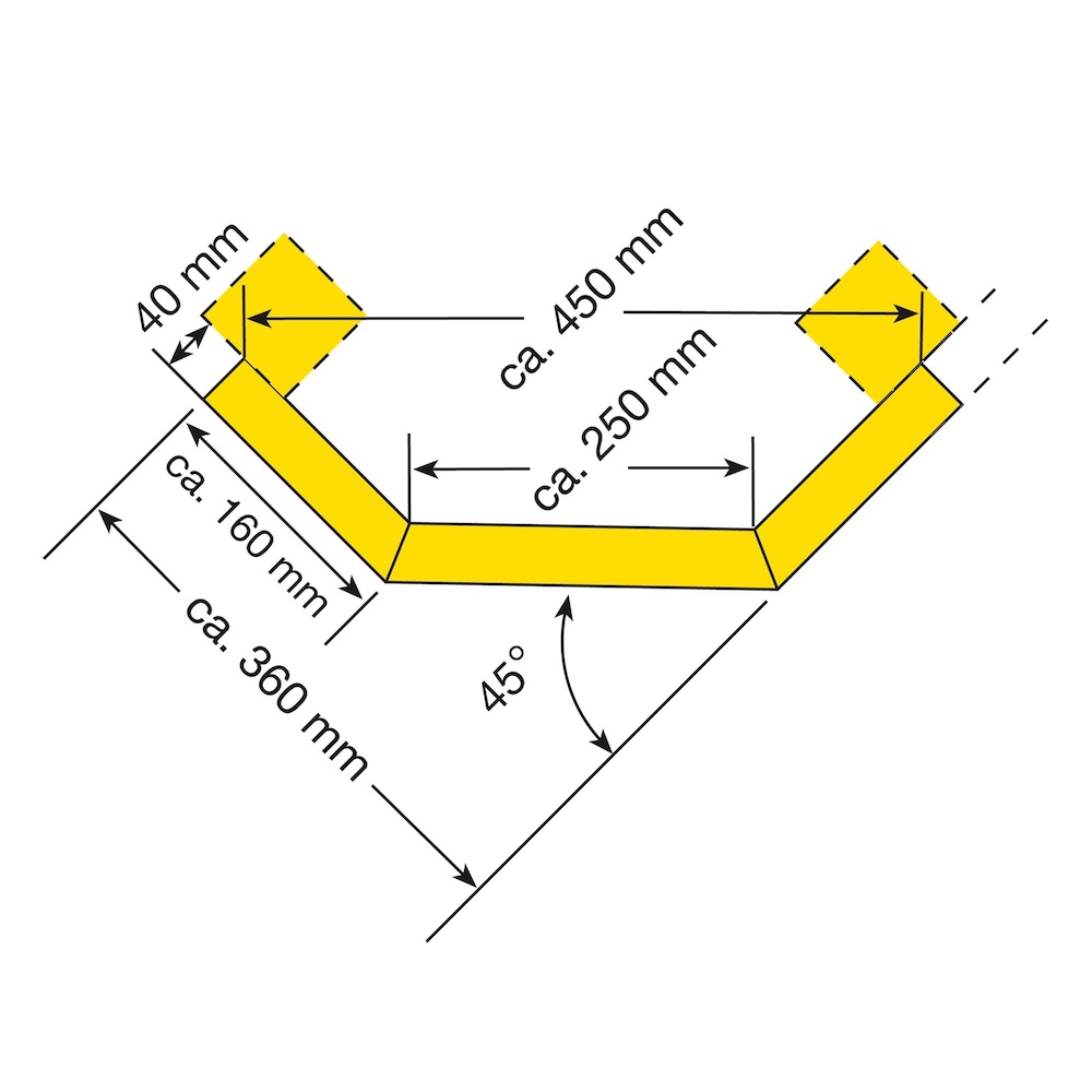 Eck-Rammschutz-Planke | Eckplanke für Außenecke | HxBxT 10x45x36cm | Kunststoffbeschichteter Stahl | Gelb