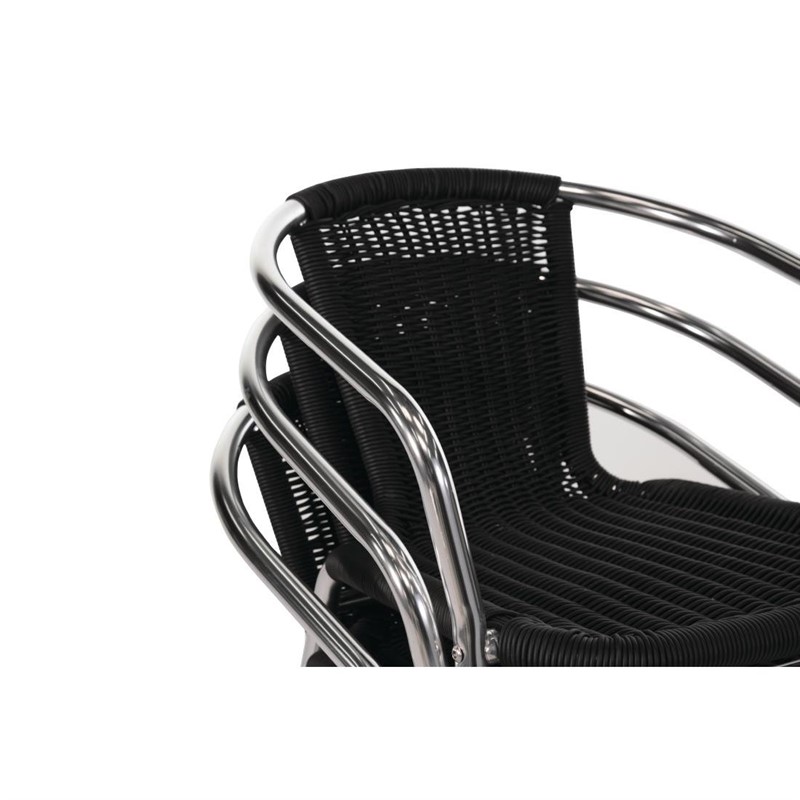 Bolero Rattanstühle mit Armlehne in Aluminiumdesign schwarz (4 Stück)