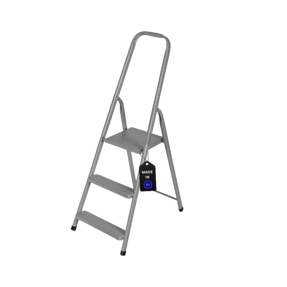 Stufenstehleiter ECONOMY BASIC aus Hochleistungsstahl | einseitig begehbar | 3 Stufen | Arbeitshöhe 2,57m | Traglast 125kg | Anthrazit
