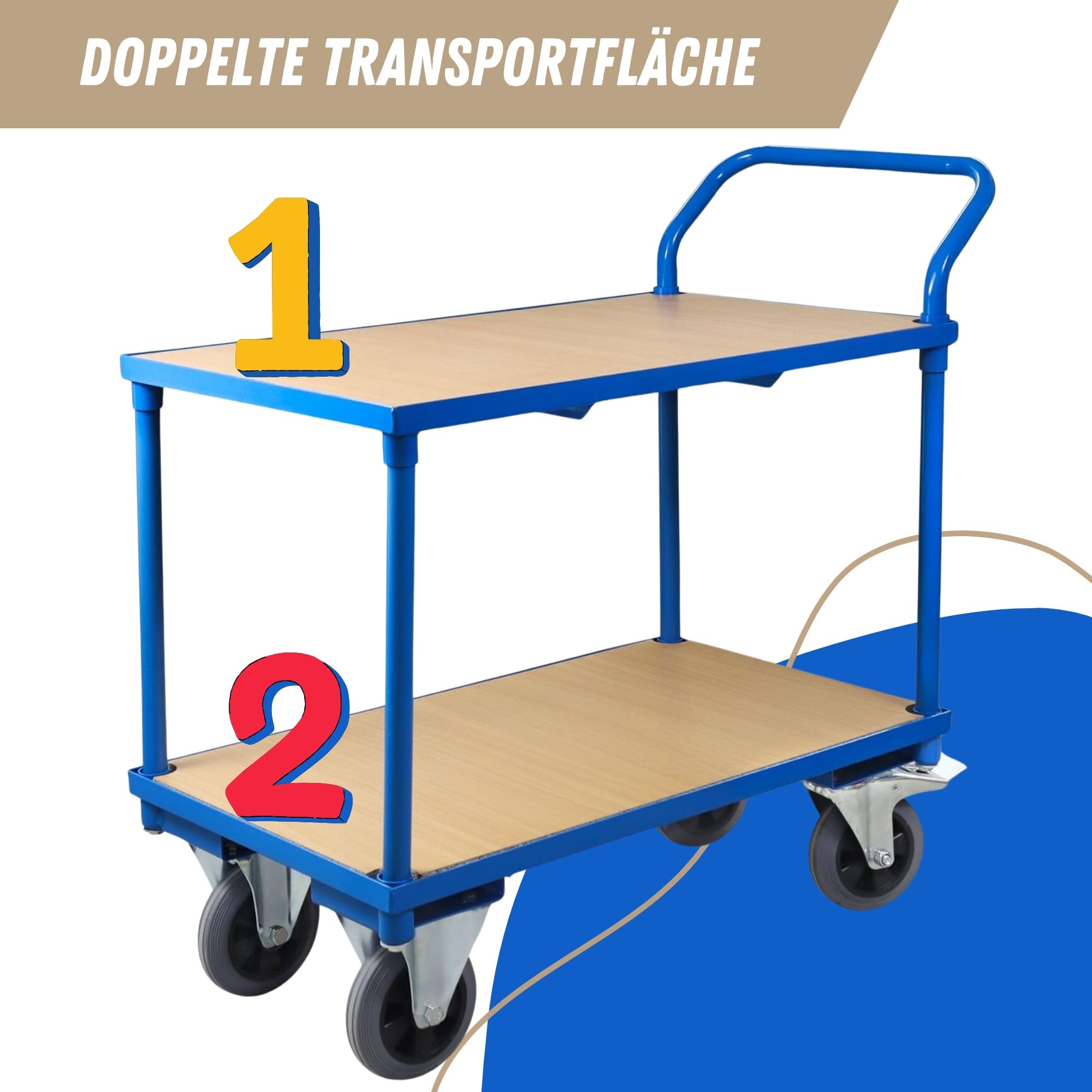 Profi Tischwagen mit 2 Etagen | HxBxT 95x50x97cm | Traglast 400kg | Lichtblau | Transportwagen Handwagen Materialwagen Plattformwagen