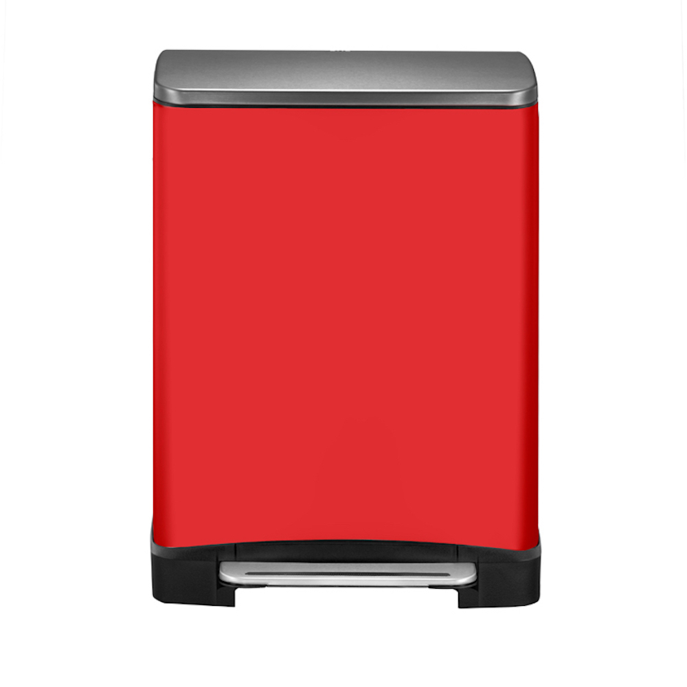 Stilvoller rechteckiger Treteimer mit extra breitem Pedal | 28+18 Liter, HxBxT 65x50x34,5cm | 2 Inneneimer aus Kunststoff | Rot