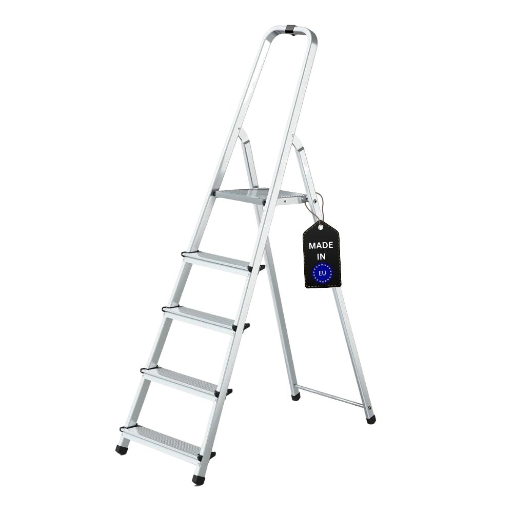 Stufenstehleiter ECONOMY BASIC | einseitig begehbar | 5 Stufen | Arbeitshöhe 2,97m | Traglast 125kg