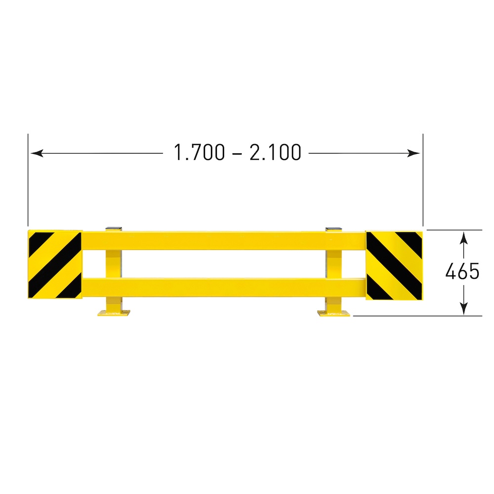 Längenverstellbare Regalschutz-Planke | Regalstirnschutz Doppelregal-Set | HxBxT 46,5x170-210x16cm | Kunststoffbeschichteter Stahl | Schwarz-Gelb