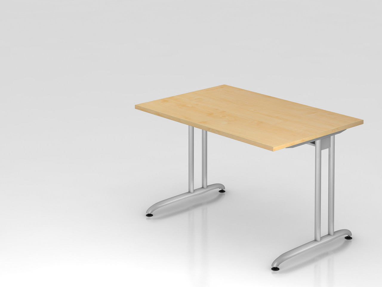 Schreibtisch Markku | Ahorn | BxT 120x80cm | Arbeitshöhe 72cm | höhenjustierbar 0-10 mm | C-Fuß-Gestell Silber | Rechteckform