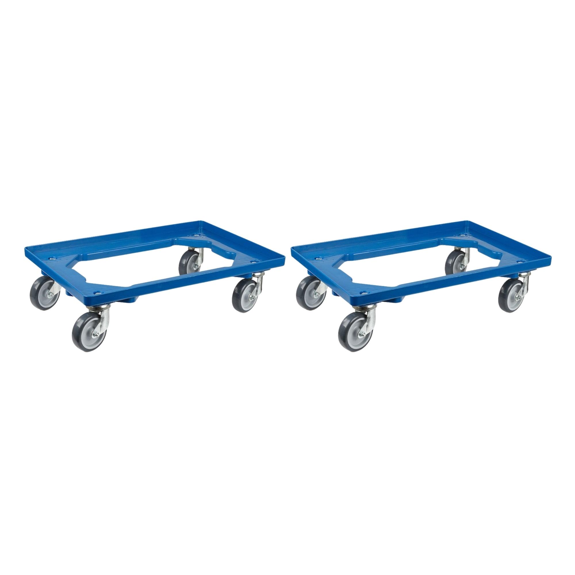 SparSet 2x Transportroller für Euroboxen 60x40cm mit Gummiräder blau | Offenes Deck | 4 Lenkrollen | Traglast 300kg | Kistenroller Logistikroller Rollwagen Profi-Fahrgestell