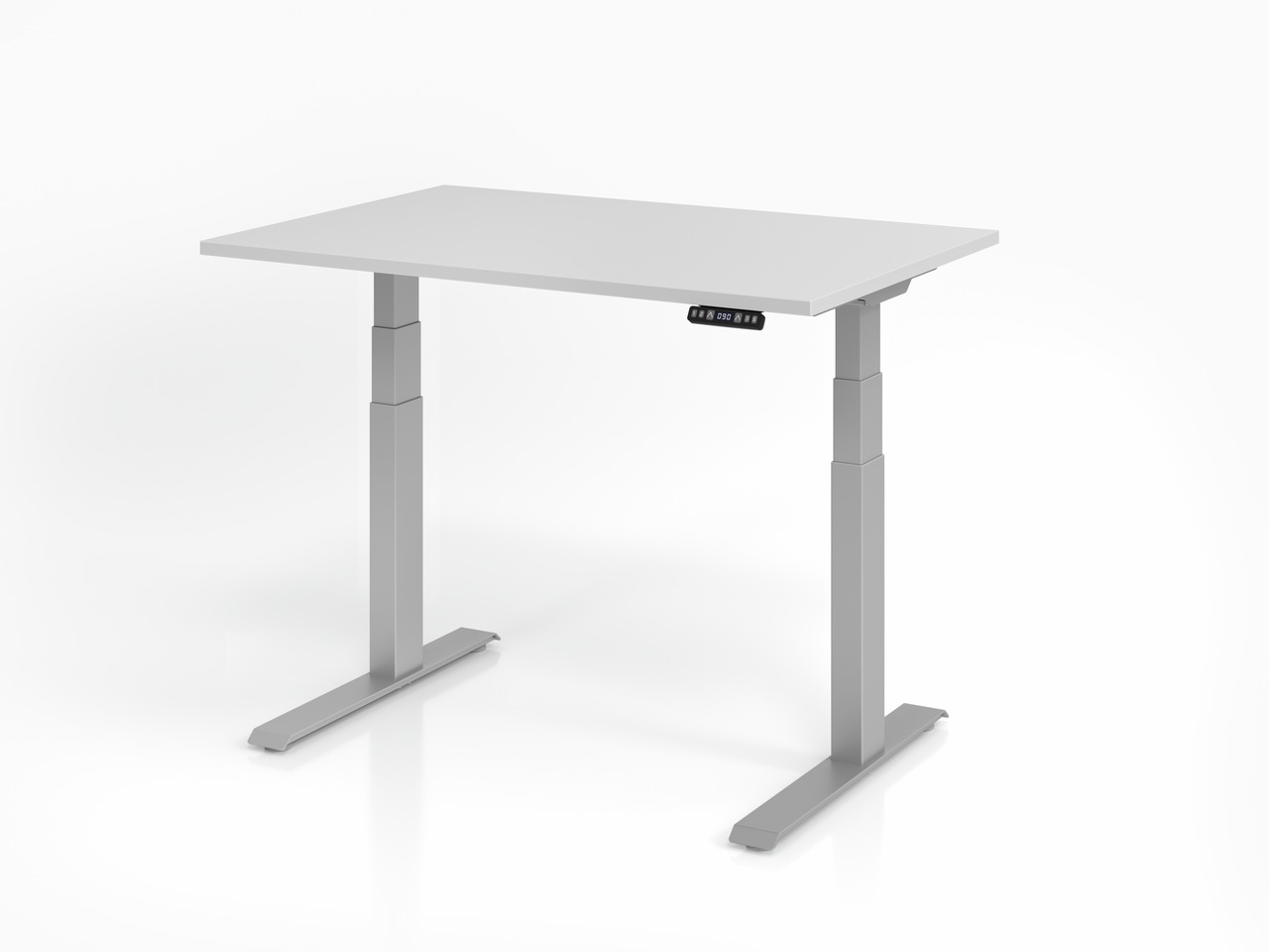 Sitz-Steh-Schreibtisch Illmari | Grau | Breite 120cm | Höhe 64-129cm | stufenlos höhenverstellbar | Rechteckform