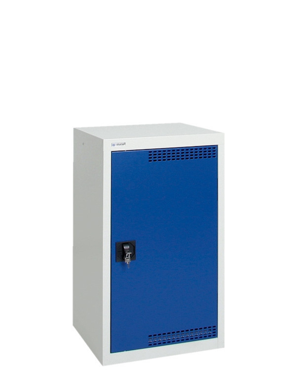 Belüfteter Umwelt & Gefahrstoffschrank mit 1 Tür | HxBxT 90x50x50cm | 2 Auffangwannen mit je 10 Liter | Lichtgrau/Enzianblau
