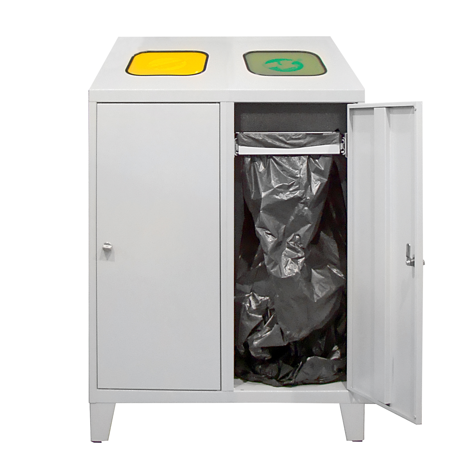 Recycling-Abfallsammler mit Abfallsackhalterung Duo | HxBxT 122x80x45cm | 2x 120 Liter | Lichtgrau