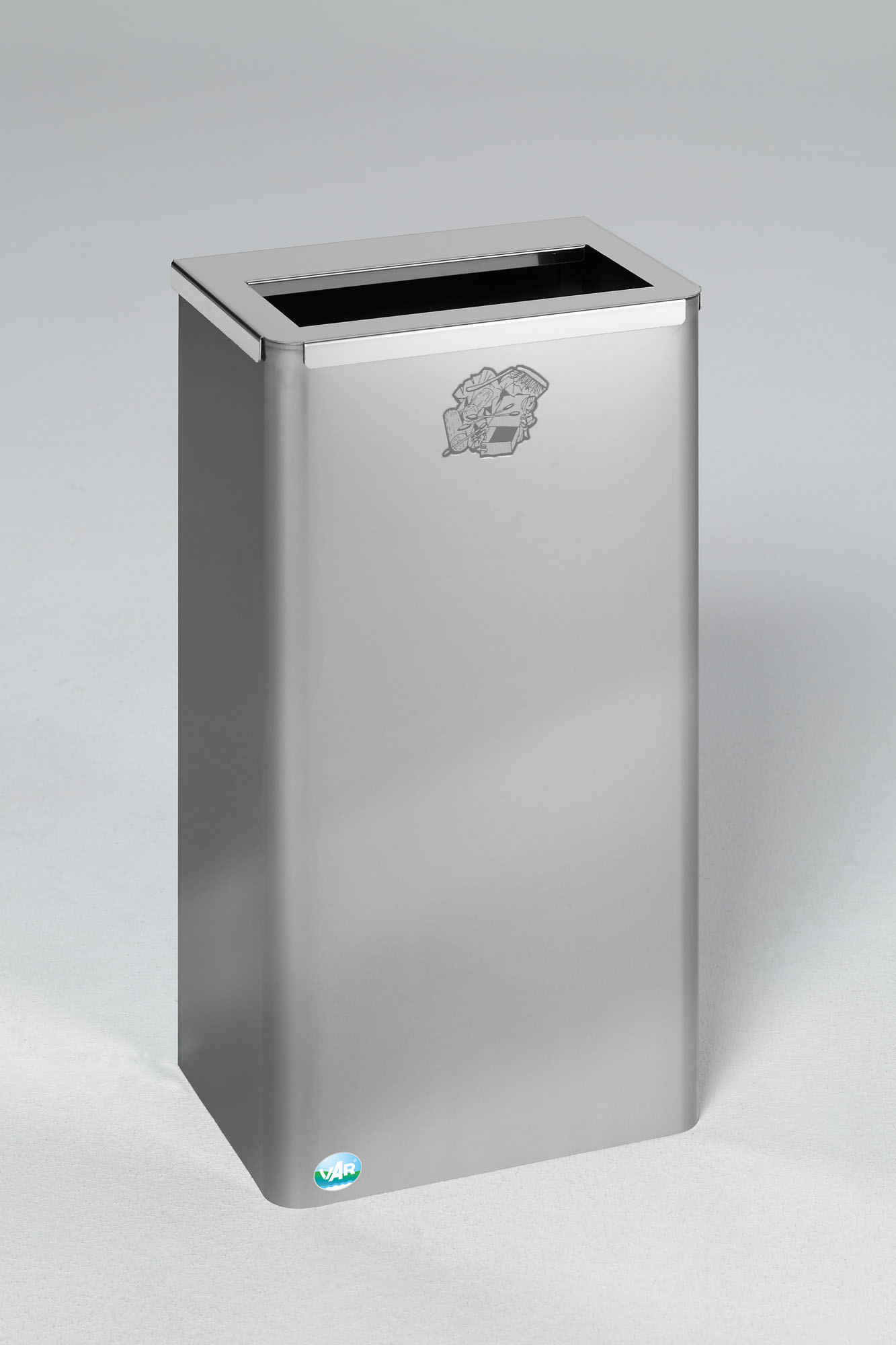 Robuster Papierkorb mit abnehmbaren Deckel | 60/70 Liter, HxBxT 60x31x22cm | Edelstahl | Silber