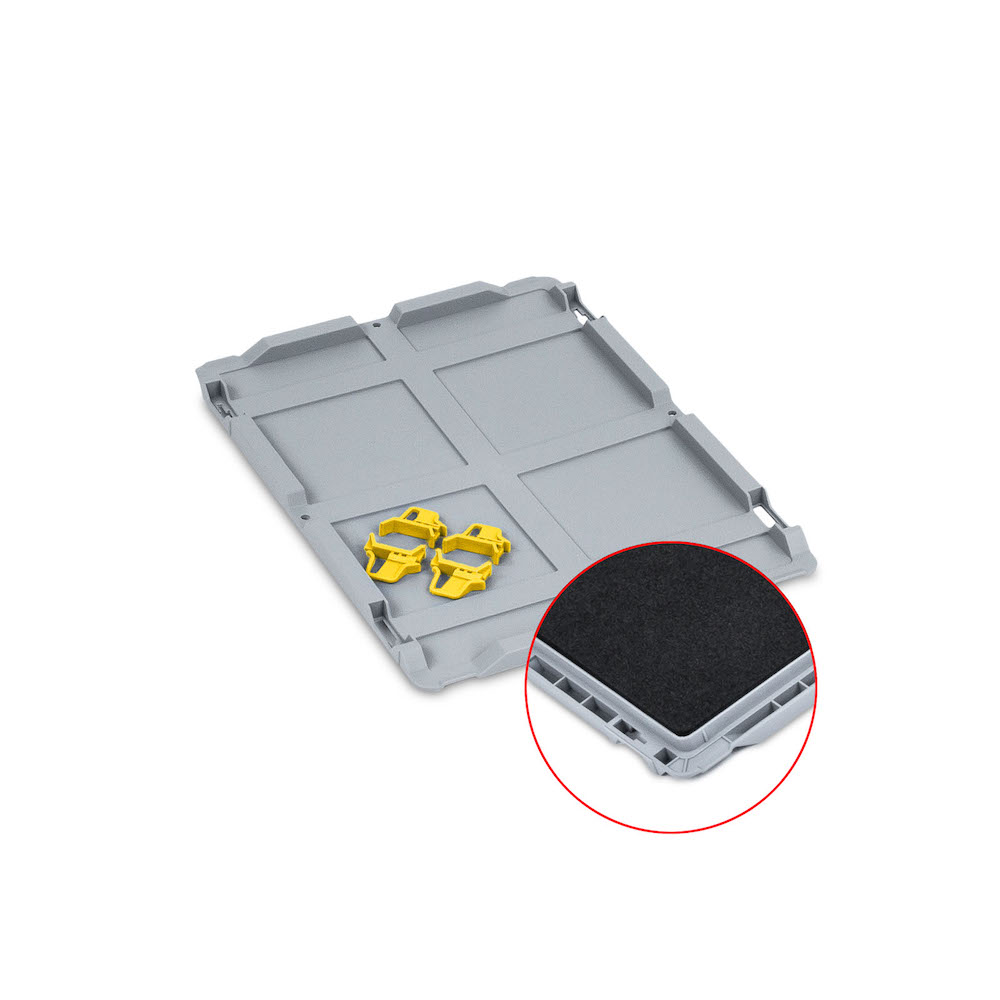 SparSet 10x Auflagedeckel Set Eurobox NextGen mit Schaumstoff und 4 gelbe Schiebeschnappverschlüsse | BxT 30x40cm | Eurobehälter, Transportbox, Transportbehälter, Stapelbehälter