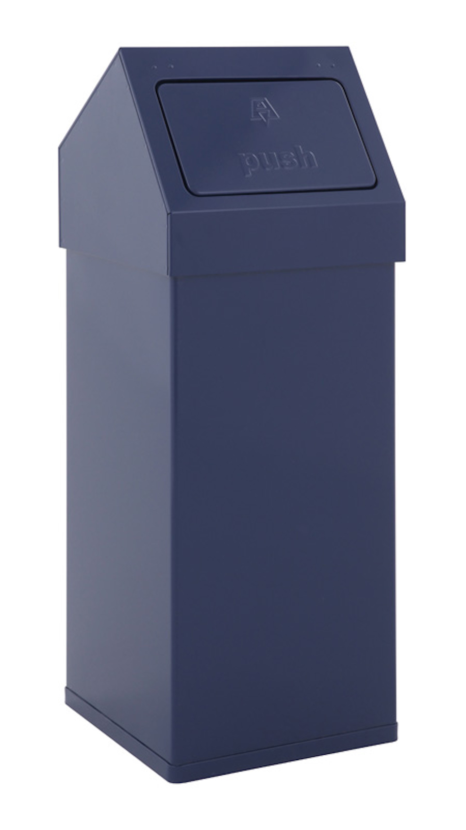 Eckiger Aluminium Abfallbehälter Haiti mit Push-Deckel | 55 Liter, HxBxT 77x30x30cm | Blau