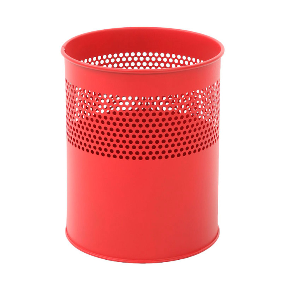 Runder halbperforierter Papierkorb aus Metall | 10 Liter, HxØ 27,5x23,5cm | Rot