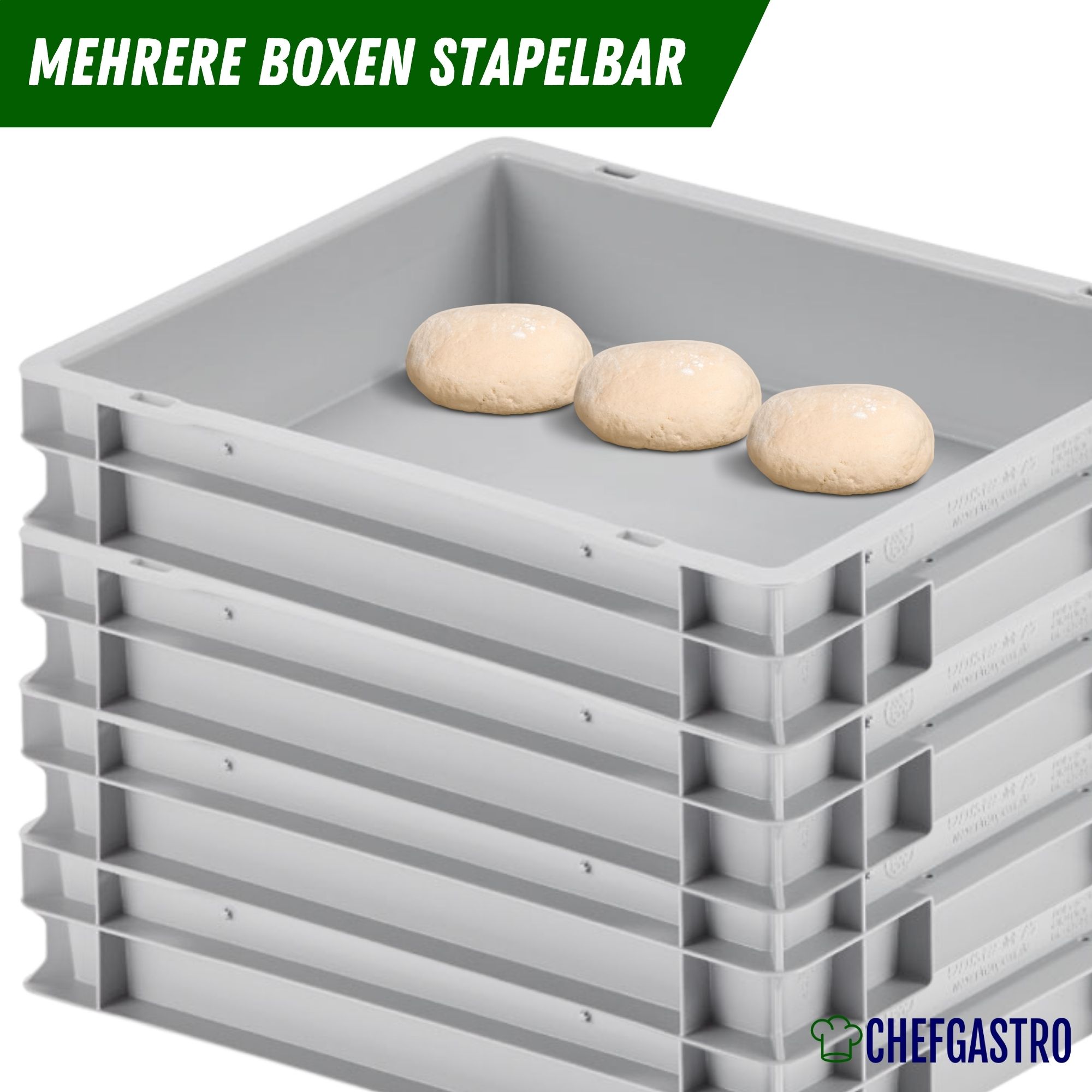 CHEFGASTRO Pizzaballenbox mit Deckel | HxBxT 8,5x30x40cm | 9 Liter | Teigwanne für Pizzateig, Stapelbare Pizzabox, Gärbox für Sauerteig Brotteig Teig-Gärbox
