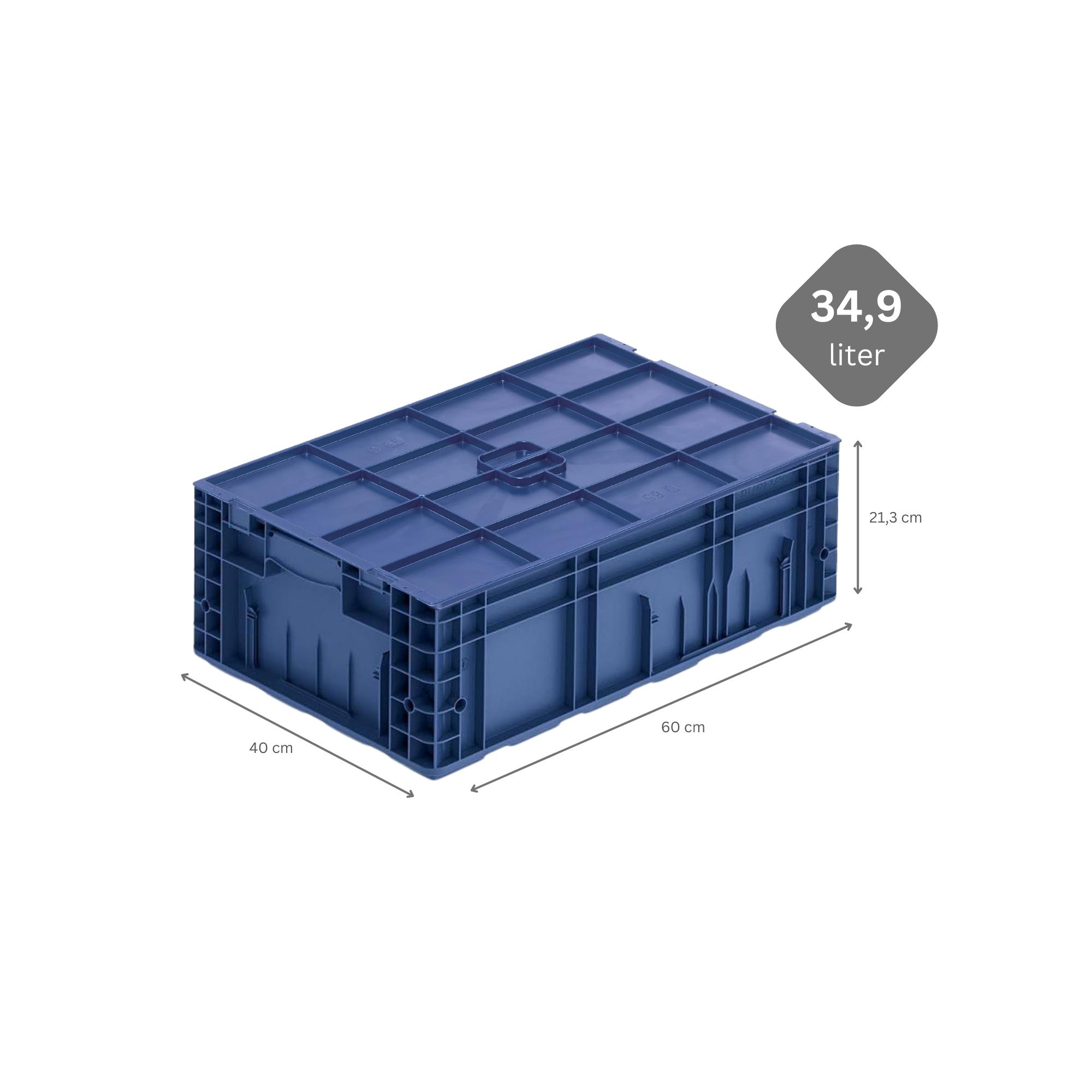 VDA KLT Kleinladungsträger mit Verbundboden & Auflagedeckel | HxBxT 21,3x40x60cm | 34,9 Liter | KLT, Transportbox, Transportbehälter, Stapelbehälter