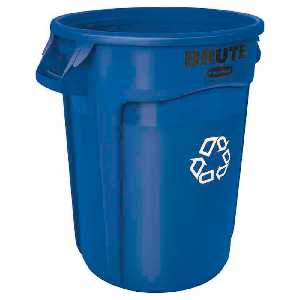 Rubbermaid Brute runde Mehrzwecktonne mit Belüftungskanälen | 121,1 Liter, HxBxT 69,2x63,5x55,5cm | aus widerstandsfähigem Kunststoff (PE) | Blau mit Recyclingsymbol