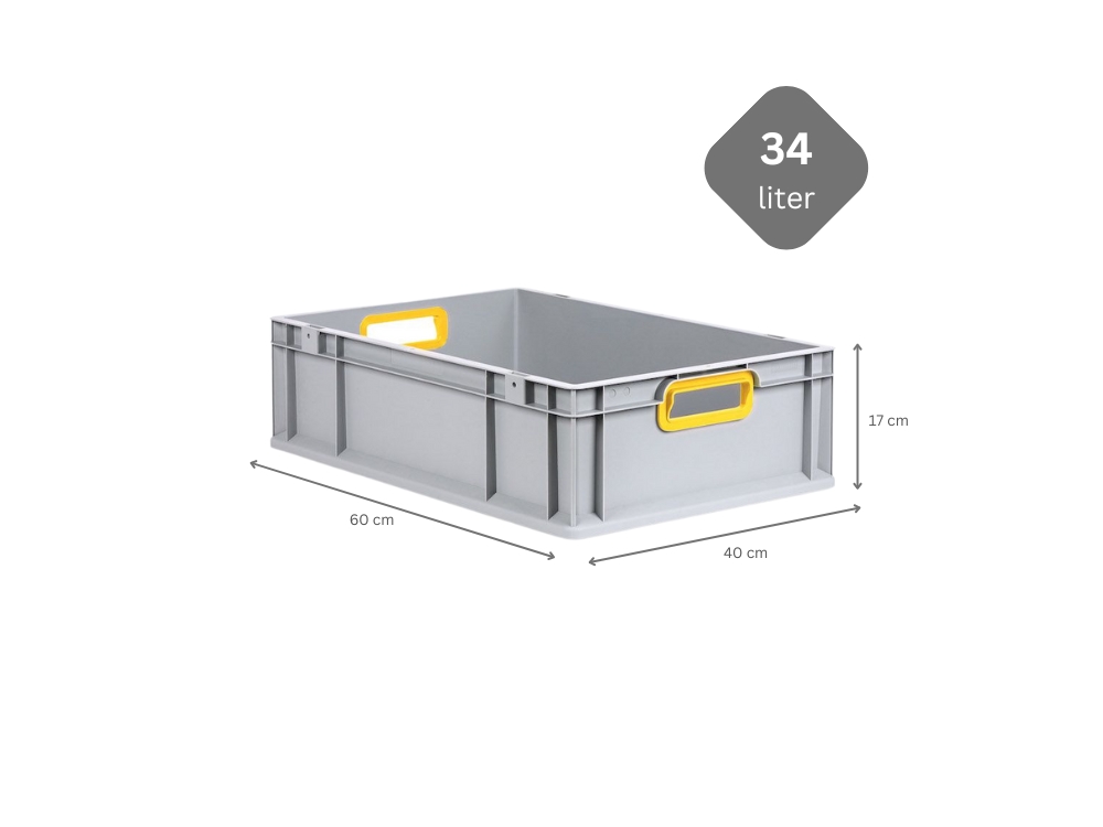Eurobox NextGen Color | HxBxT 17x40x60cm | 34 Liter | Griffe gelb offen | Glatter Boden | Eurobehälter, Transportbox, Transportbehälter, Stapelbehälter