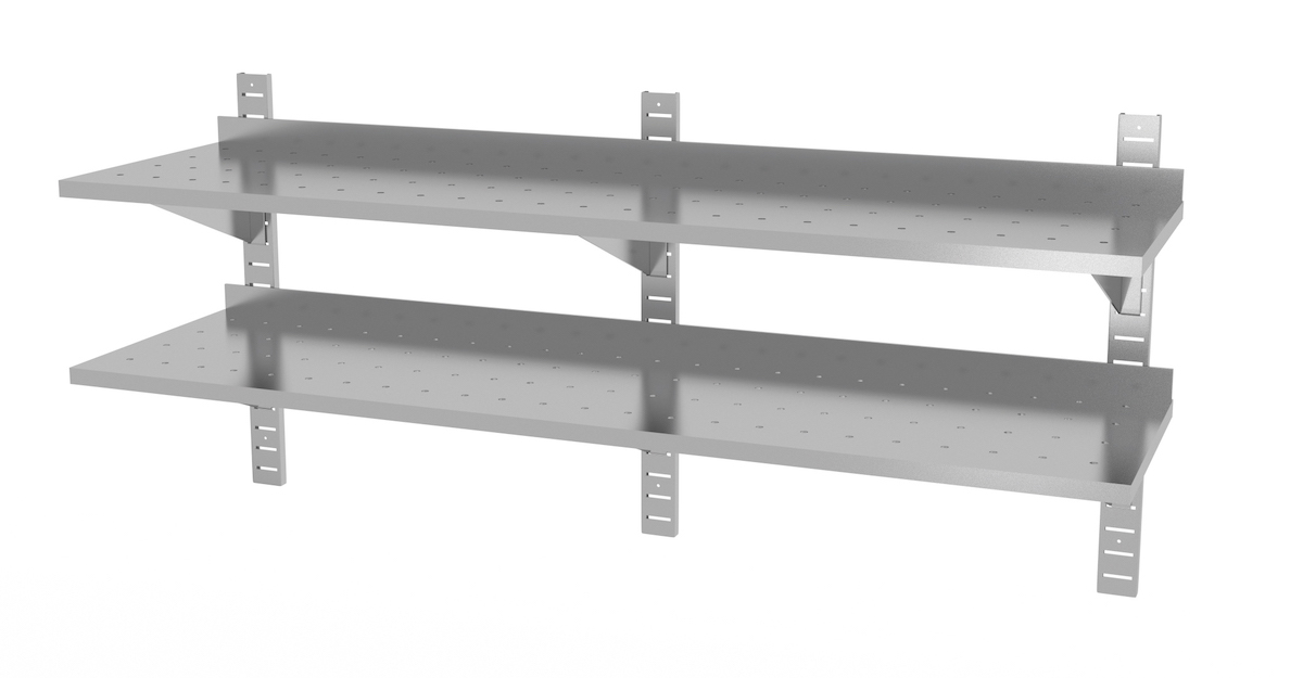 Edelstahl Gastro-Wandboard verstellbar & perforiert (2 Ablagefächer) | AISI 430 Qualität | HxBxT 60x170x30
