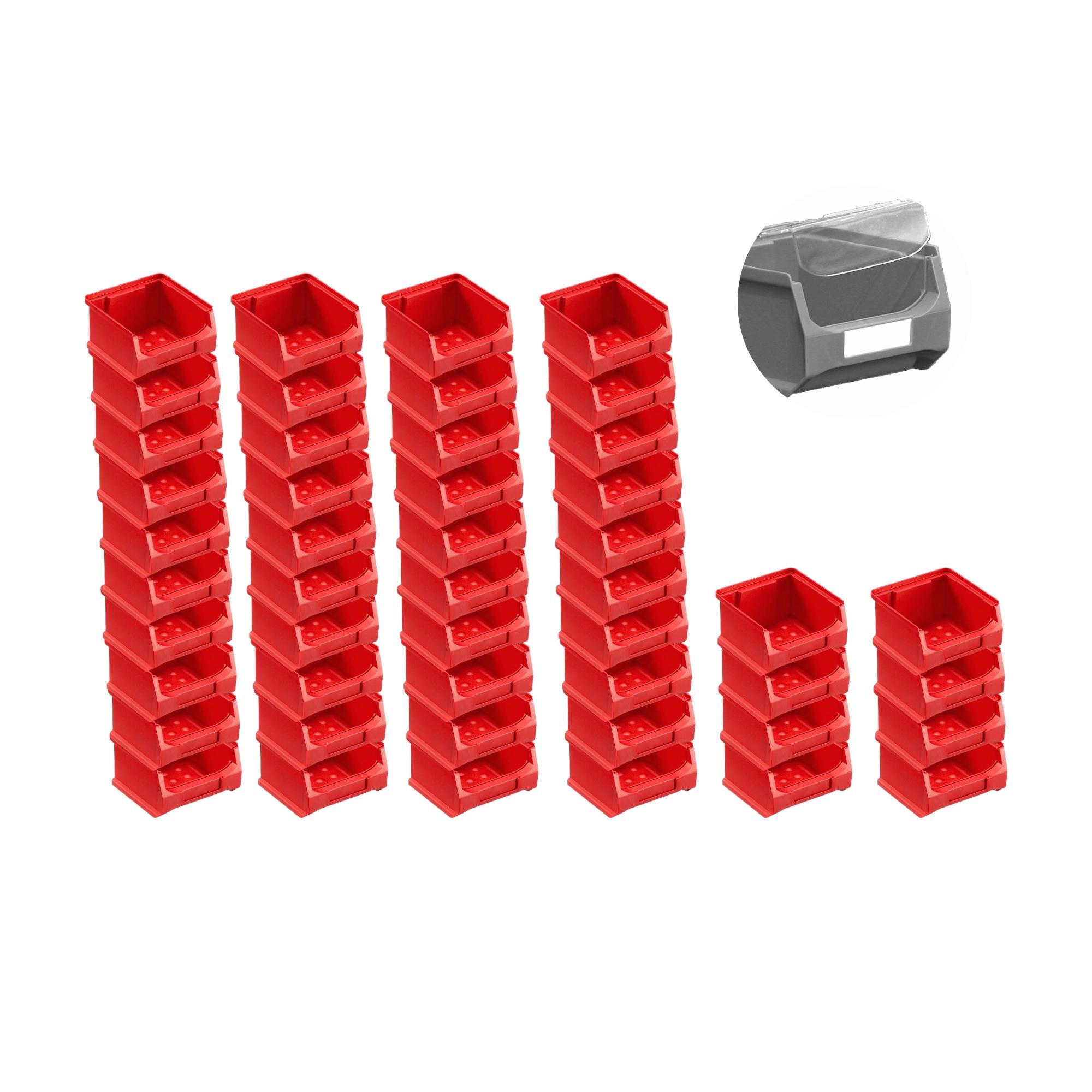 SuperSparSet 48x Rote Sichtlagerbox 1.0 mit Abdeckung | HxBxT 6x10x10cm | 0,4 Liter | Sichtlagerbehälter, Sichtlagerkasten, Sichtlagerkastensortiment, Sortierbehälter