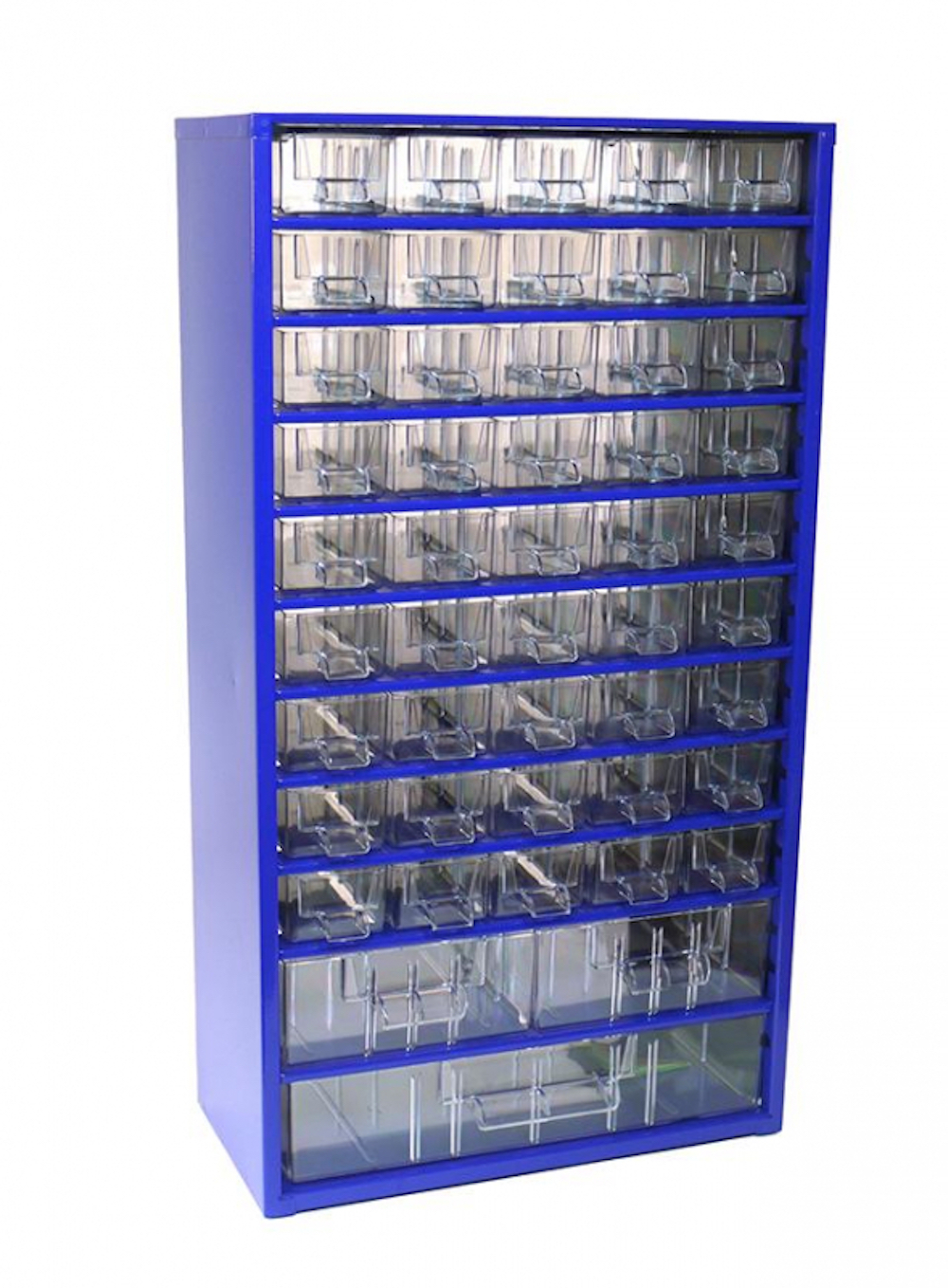 Cosima Kleinteilemagazin mit 48 Schubfächer Metallgehäuse blau | HxTxB: 55,1x15,5x30,6cm | Kleinteileregal, Sortimentsboxen, Sortimentskastenregal, Regalsystem