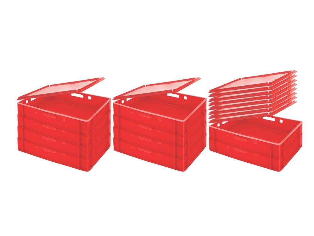 SparSet 10x Eurobehälter Fleischerkasten E1 mit Auflagendeckel | HxBxT 12,5x40x60cm | 25 Liter | Rot | Fleischerkiste, Fleischkiste, Metzgerkiste, Fleischbehälter