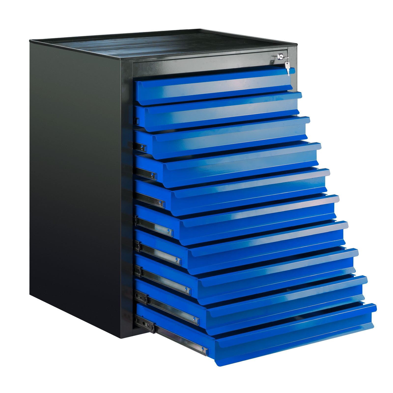 Schubladenschrank Kobra mit 10 Schubladen + Gummiauflage | HxBxT 90x71x55cm | Anthrazitgrau/Blau