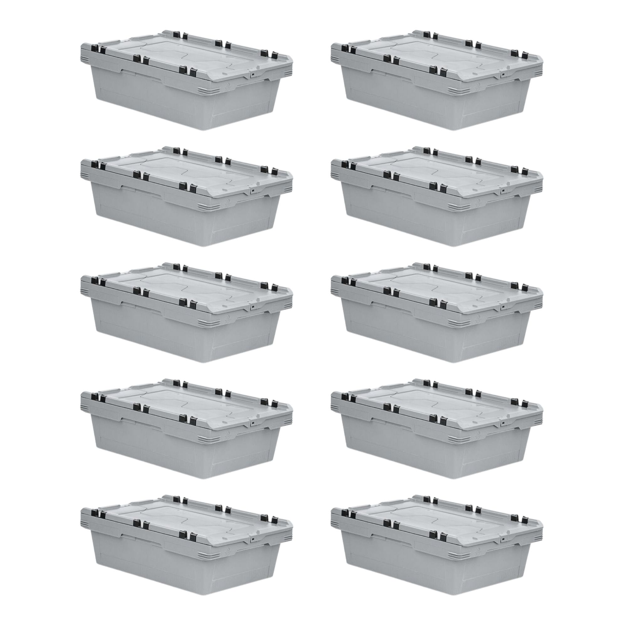 SuperSparSet 10x Conical Mehrweg-Stapelbehälter mit Krokodildeckel Grau | HxBxT 19,9x41x61cm | 29 Liter | Lagerbox Eurobox Transportbox Transportbehälter Stapelbehälter